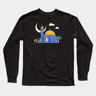 Mosque With Camel Cartoon Long Sleeve T-Shirt